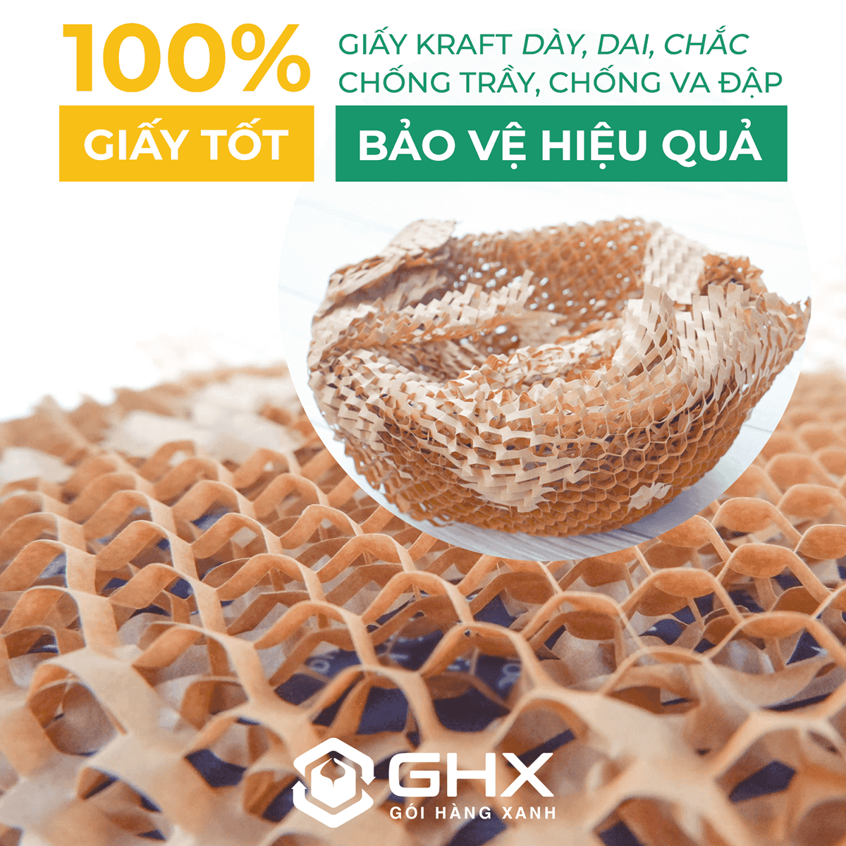 Giấy Tổ Ong 38cmx250m GHX - Chất giấy kraft xi măng 80gsm