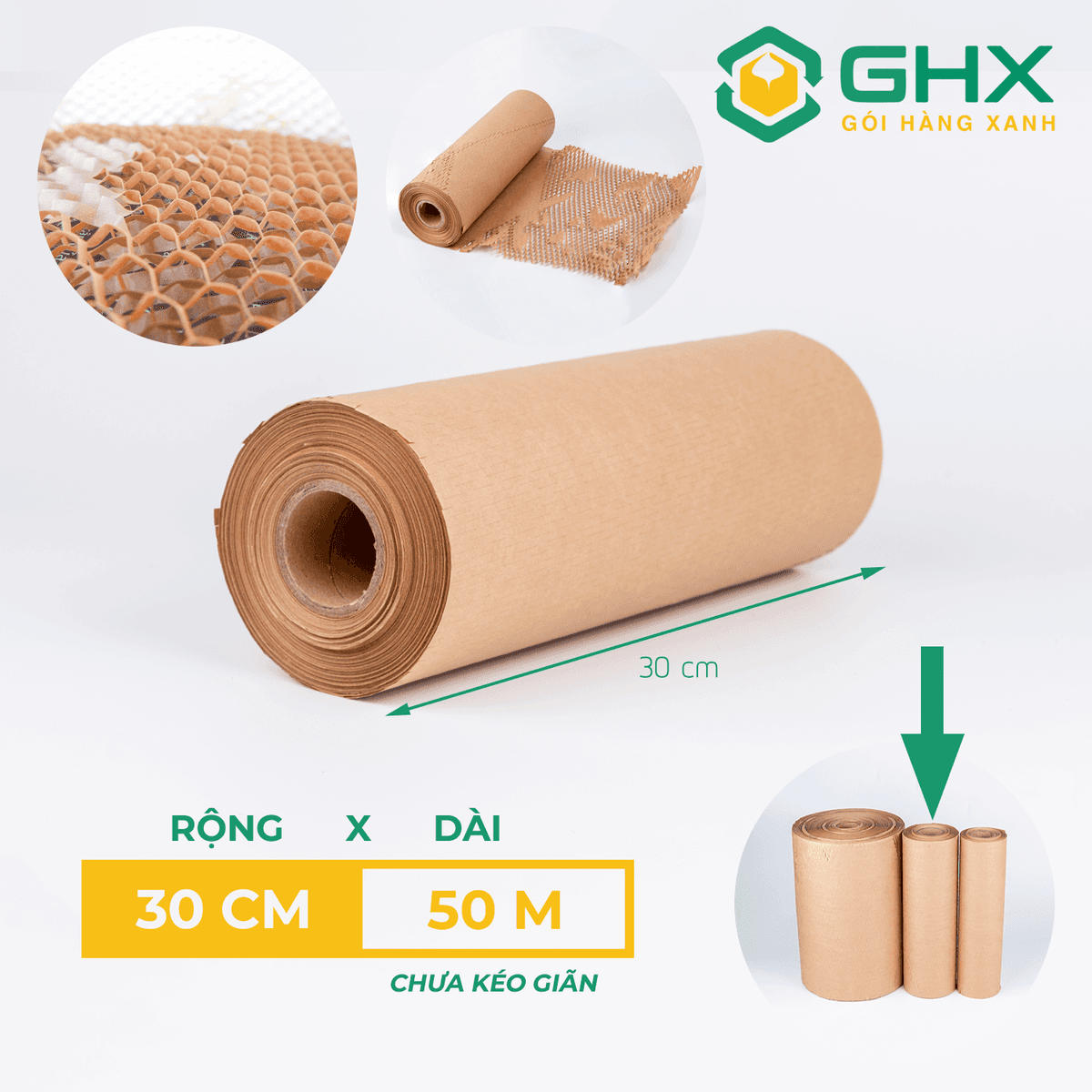 Giấy Tổ Ong 30cmx50m GHX - Chất giấy kraft xi măng 80gsm