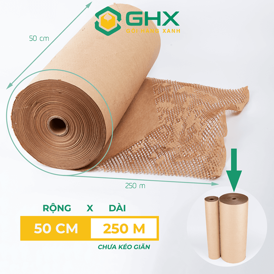 Giấy Tổ Ong 50cmx250m GHX - Chất giấy kraft xi măng 80gsm