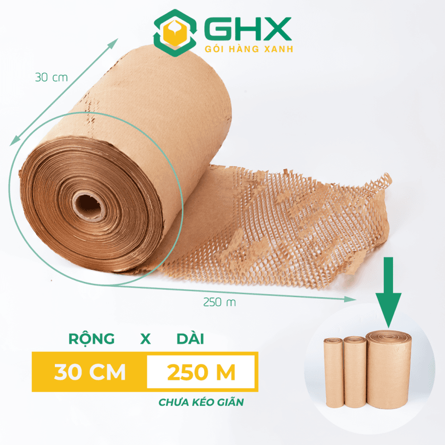 Giấy Tổ Ong 30cmx250m GHX - Chất giấy kraft xi măng 80gsm