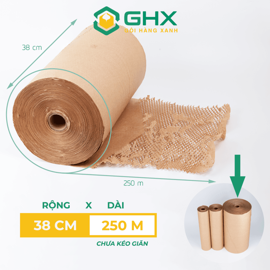 Giấy Tổ Ong 38cmx250m GHX - Chất giấy kraft xi măng 80gsm